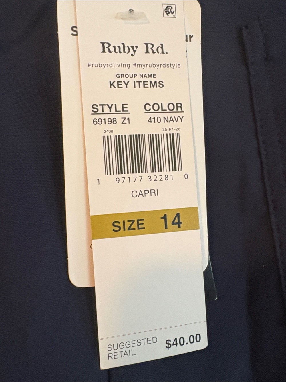 Ruby Rd. Navy Pull-On Capri with Front Pockets - Picture 2 of 5